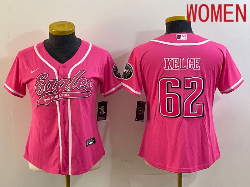 Women Philadelphia Eagles #62 Kelce Pink Nike 2023 Co Branding Game NFL Jersey style 1->cleveland browns->NFL Jersey